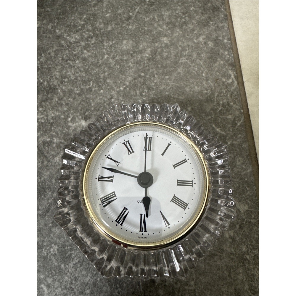 Vintage Glass Octagon Quartz Desk Clock Clear Roman Numeral Retro Decor